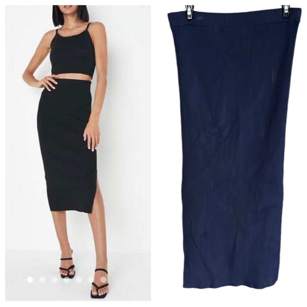 House of Harlow 1960 Blue Ribbed Slit Pencil Skirt